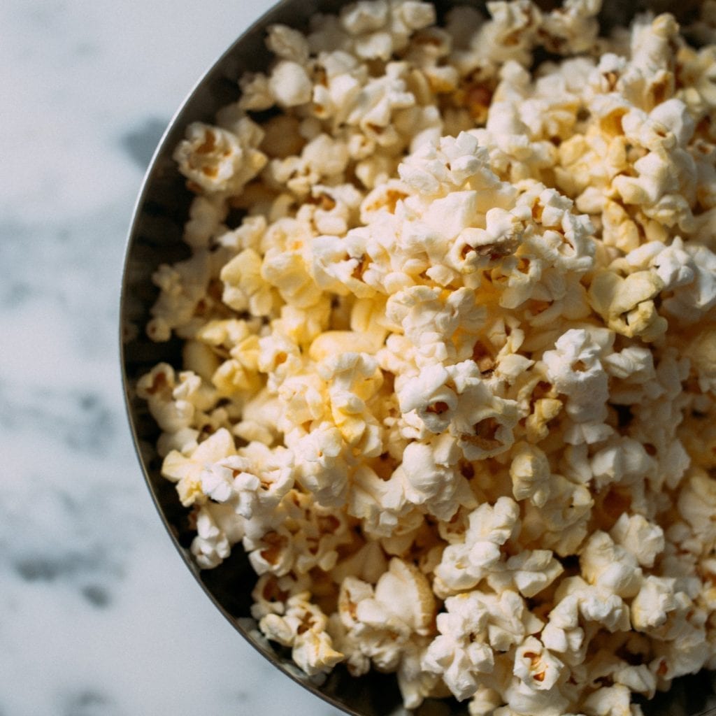 Close up of bowl of popcorn on counter