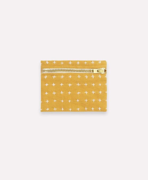 Eco friendly Anchal brand mustard yellow coin purse made from fair trade organic cotton.