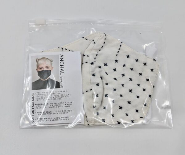 Eco friendly bone white with black plus sign pattern Anchal brand organic cotton double layer face mask.