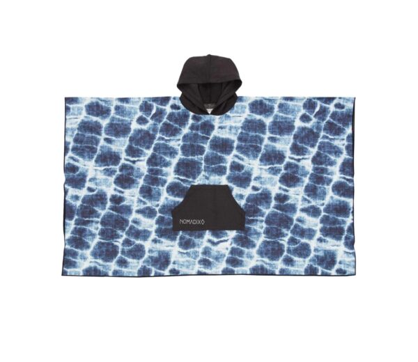 Front view of recycled Agua Blue Poncho Towel from Nomadix
