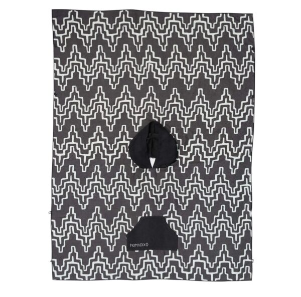 Overhead view of sustainable, recycled Poncho Towel in Teton Black from Nomadix