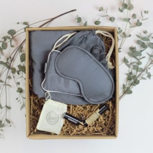 Eco friendly relaxation gift box set with eye pillow and mask, silicone earplugs and aromatherapy