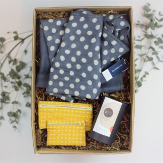 Give-back gift box set with artisan made scarf, purses and menstrual cup