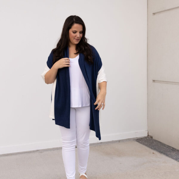 Women with eco-friendly, one-size travel scarf