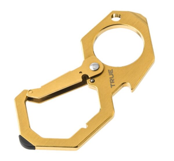 This carabiner also has a flat screwdriver, bottle opener, and stylus tip.