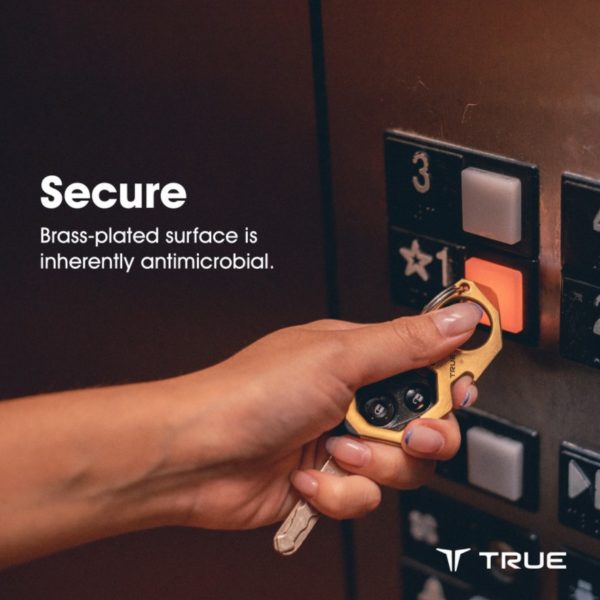 This carabiner by True has anti-microbial properties and can be used to push an elevator button to avoid contaminating your hand.