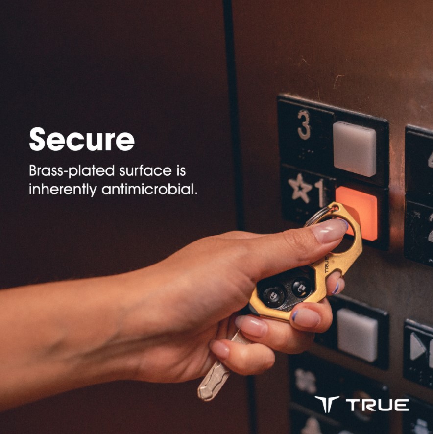 This carabiner by True has anti-microbial properties and can be used to push an elevator button to avoid contaminating your hand.