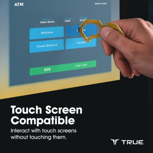 This carabiner by True has a stylus point and can be used with public computer screens to avoid contaminating your hands.