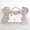 This kid's travel blanket with monkey hood is made of organic cotton. The blanket rolls up into the hood to make for a cute and transportable monkey pillow!