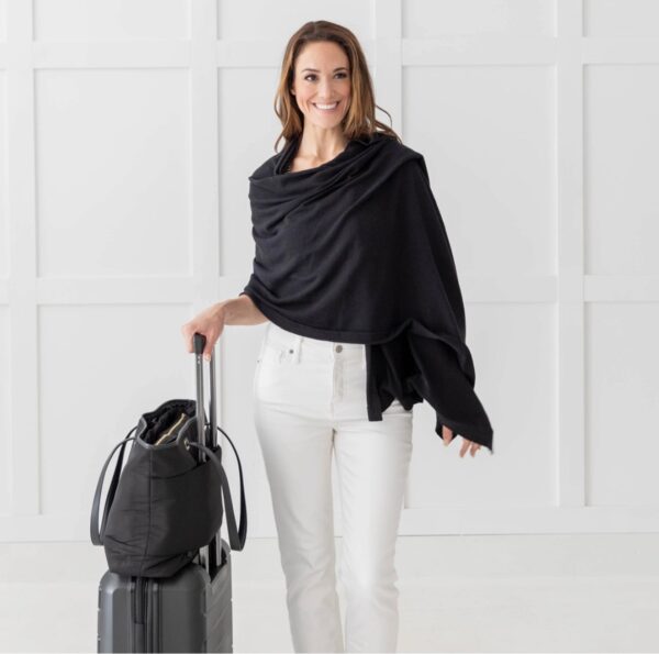 Traveler in black organic cotton blanket scarf