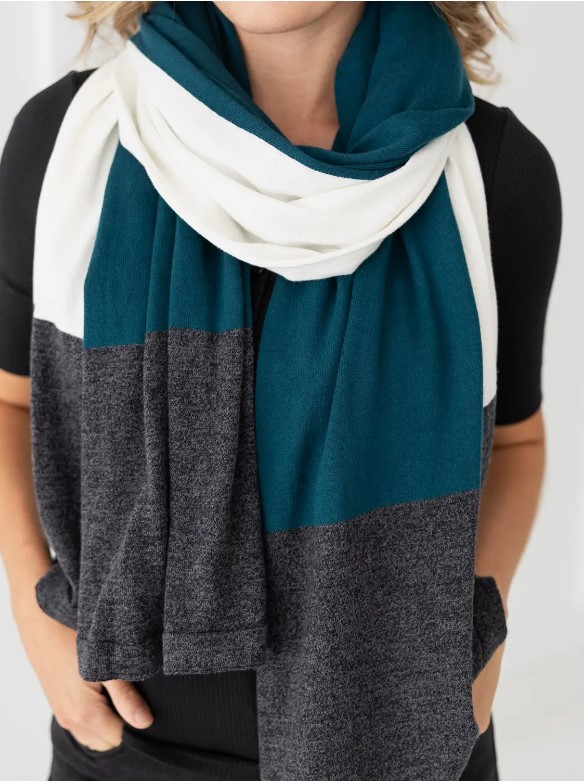 Eco-friendly scarf from organic cotton in teal colorblock