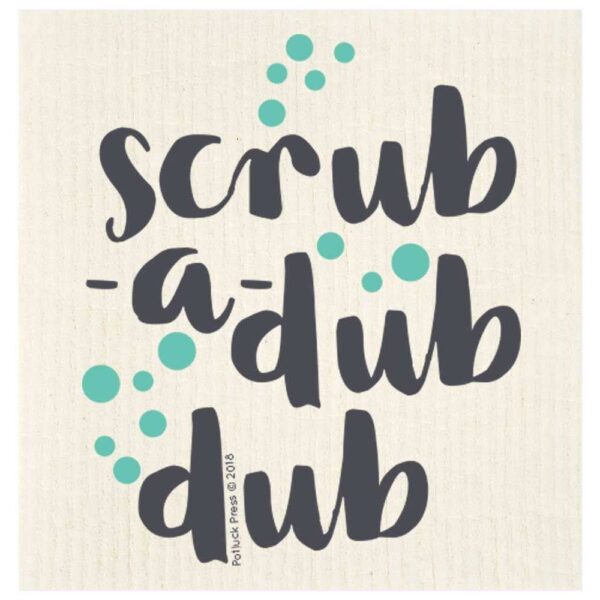 This eco-friendly Swedish dishcloth is printed with the phrase, 'scrub a dub dub'.