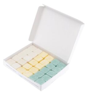 EarthSuds Trio box is plastic-free and contains a set of ten shampoo, conditioner, and body wash tablets.