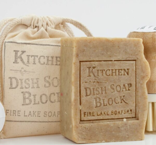 A solid block of earth friendly dish soap made in small batches and hand cut.