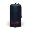 The pack sack of the original Rumpl 2 person puffy blanket in deepwater blue, made from 100% post-consumer recycled materials.