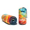 Carry travel bag for recycled down alternative puffy blanket in Geo print