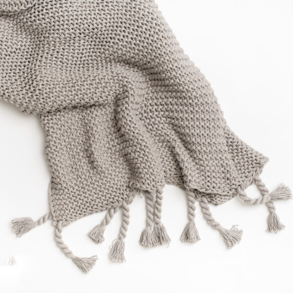 Grey organic cotton knit throw blanket for sustainable living