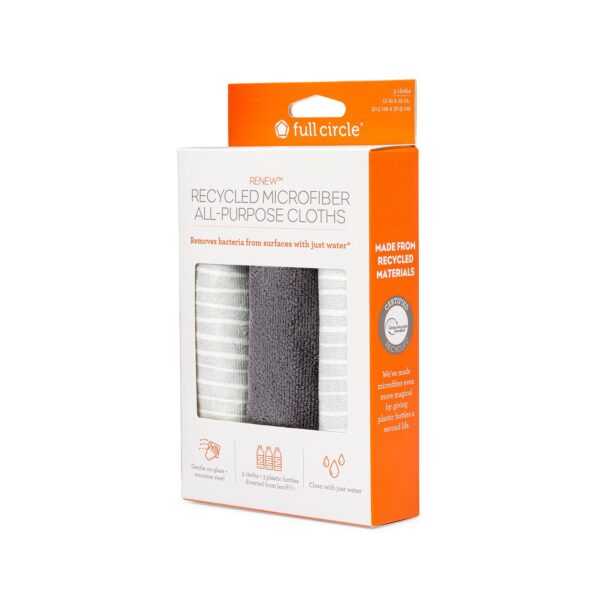 Set of three grey recycled microfiber cleaning cloths from Full Circle for eco friendly cleaning