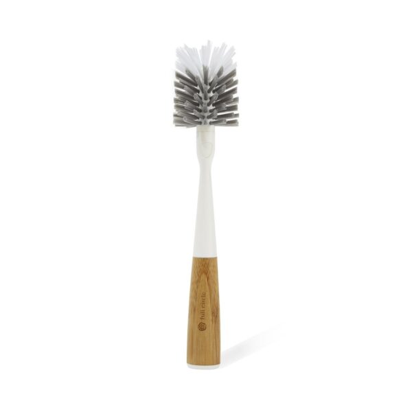 Recycled plastic white bottle brush with bamboo handle for low waste kitchens