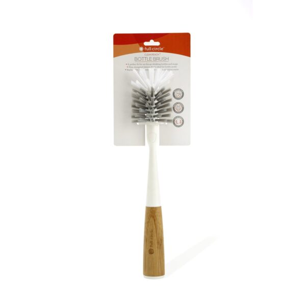 Recycled plastic white bottle brush with bamboo handle for low waste kitchens