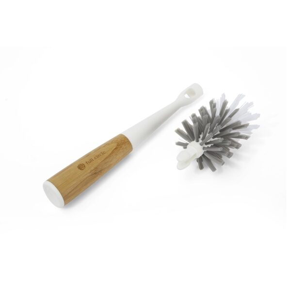 Recycled plastic white bottle brush with bamboo handle for low waste kitchens with head removed