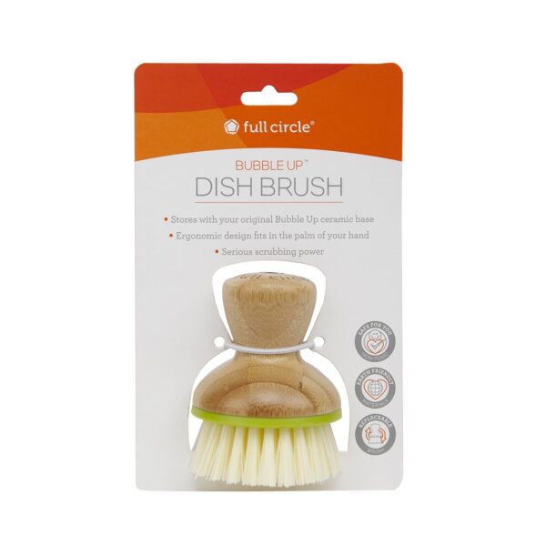 Bamboo and recycled plastic bubble up dish brush with green rim