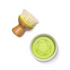 Bamboo Bubble Up dish brush with white ceramic dish set for low waste kitchens