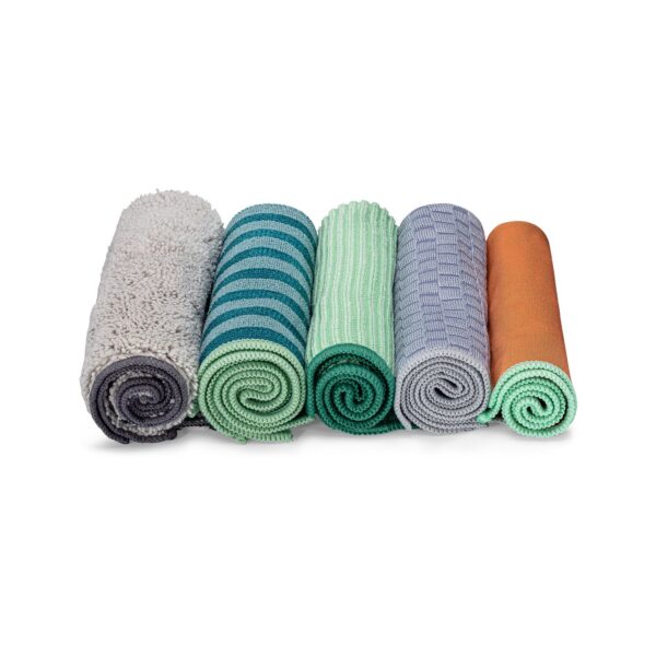 Set of 5 recycled microfiber cleaning cloths from Full Circle Home for sustainable cleaning products