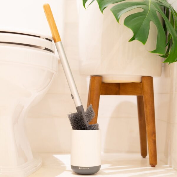 Eco friendly cleaning toilet brush with recycled materials and ceramic base