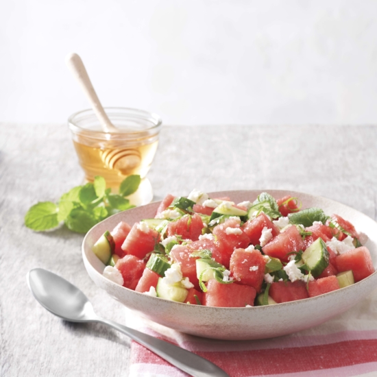 Watermelon cucumber salad for National Honey Month recipe