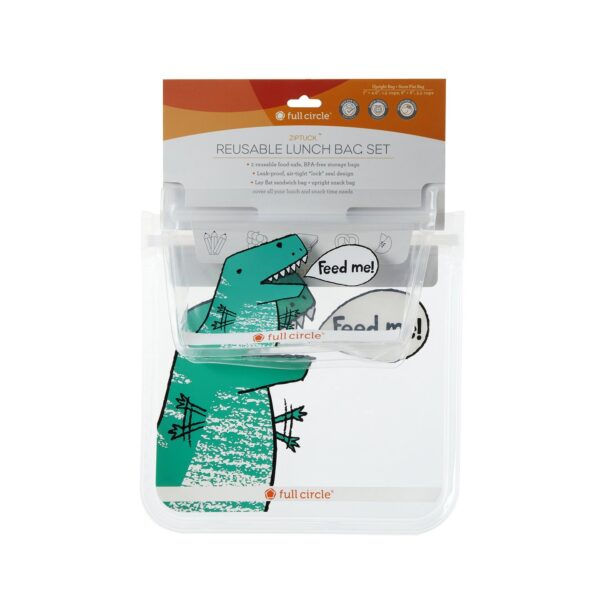 Reusable lunch bags in 2 sizes with Dinosaur 'feed me' print