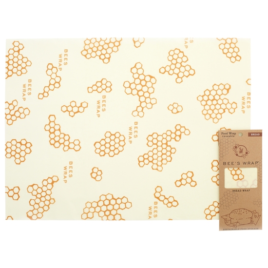 You can extend the life of your bread with this earth-friendly Bee's Wrap brand honeycomb printed food wrap in an extra large size, made for a loaf of bread.