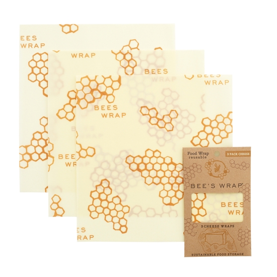 This Beeswrap brand food wrap made for cheese is eco-friendly and made with beeswax, so it is fully biodegradable. Shown with honeycomb design.