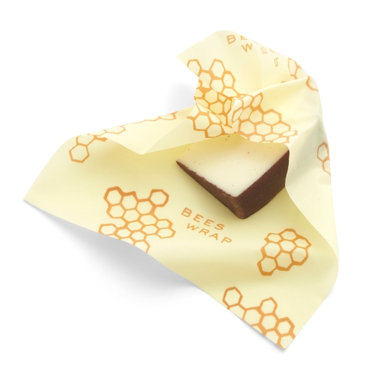 This Beeswrap brand food wrap made for cheese is eco-friendly and made with beeswax, so it is fully biodegradable. Shown with honeycomb design.
