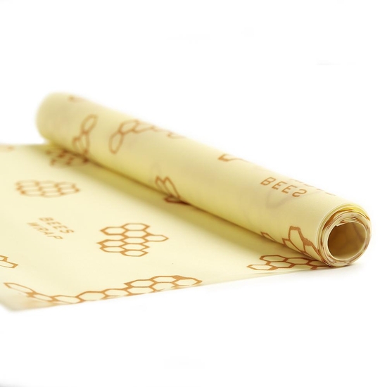 Beeswrap brand food wraps are now available in a larger format with the wrap roll. Photo shows a roll that is 15 inches wide and 52 inches long, allowing the consumer the ability to create their own sizes.
