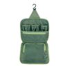 Eco friendly recycled hanging toiletry kit in mossy green open view for sustainable travel