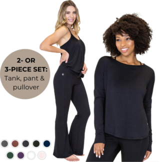 Sustainable gift set of lounge wear top, tank and pant