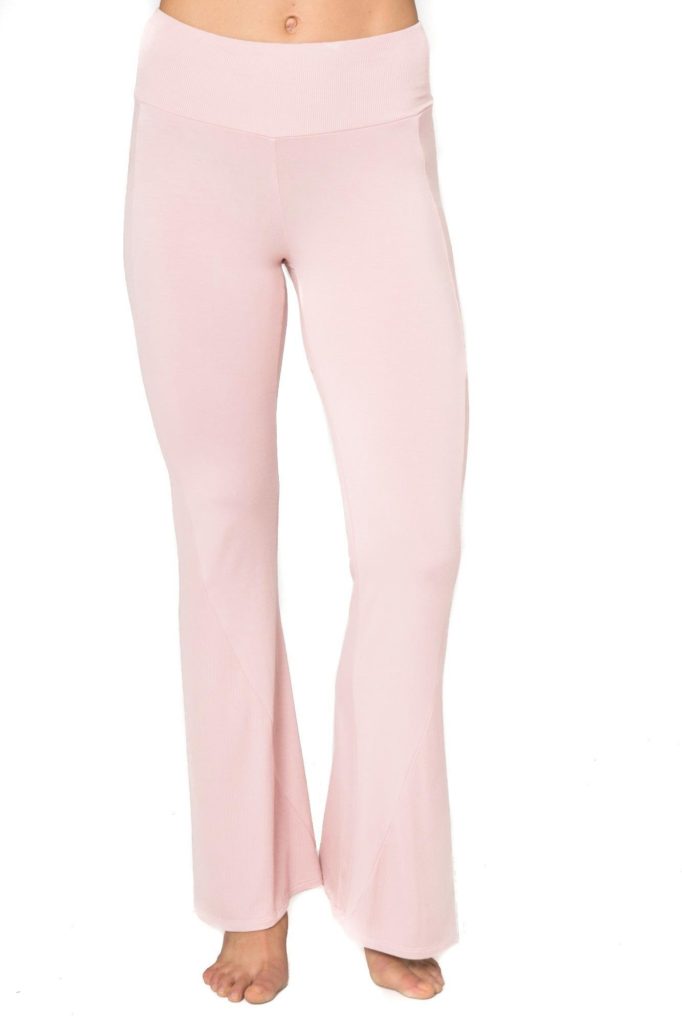 The eco-friendly happy hour pants by JJWinks are carbon neutral and made in the USA. Shown here in blush pink with slimming side panel and the no muffin top 4 inch waist band.