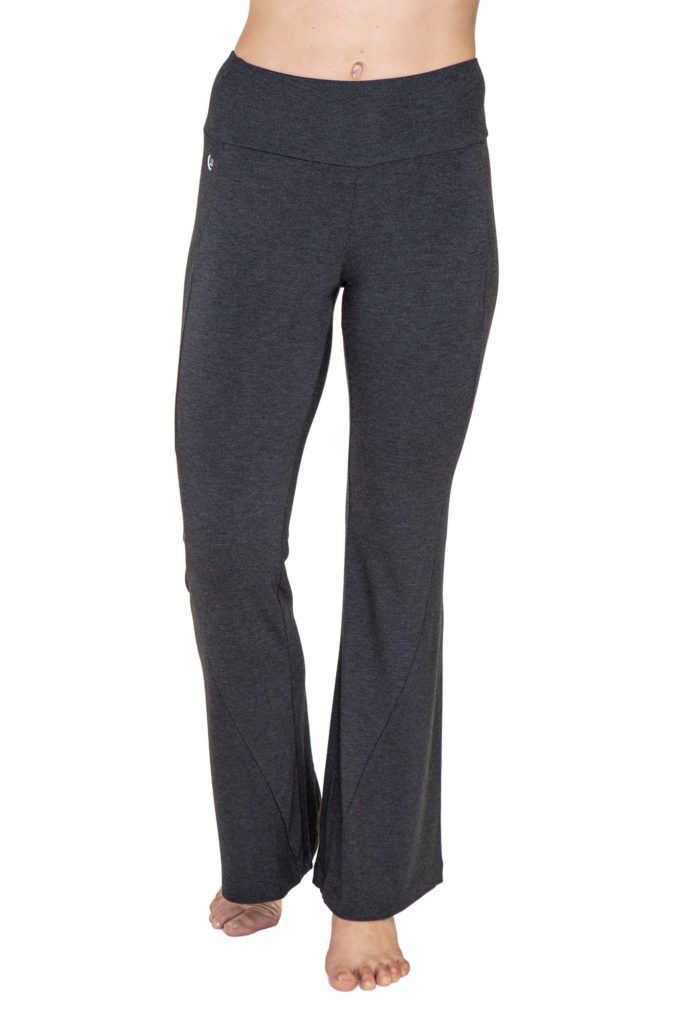 The eco-friendly happy hour pants by JJWinks are carbon neutral and made in the USA. Shown here in charcoal with slimming side panel and the no muffin top 4 inch waist band.