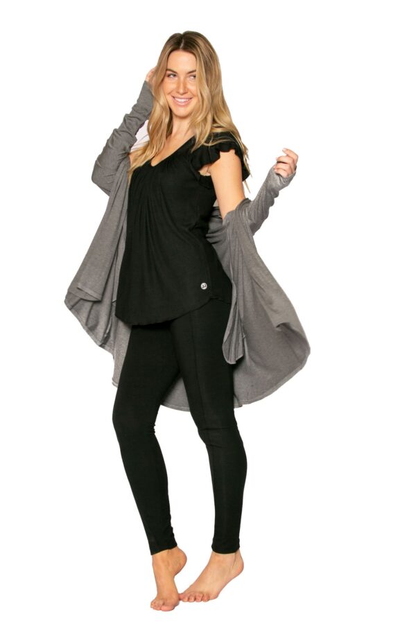The JJWinks Cloud 9 leggings, shown here in black, are made from earth-friendly fabrics in Los Angeles, California.