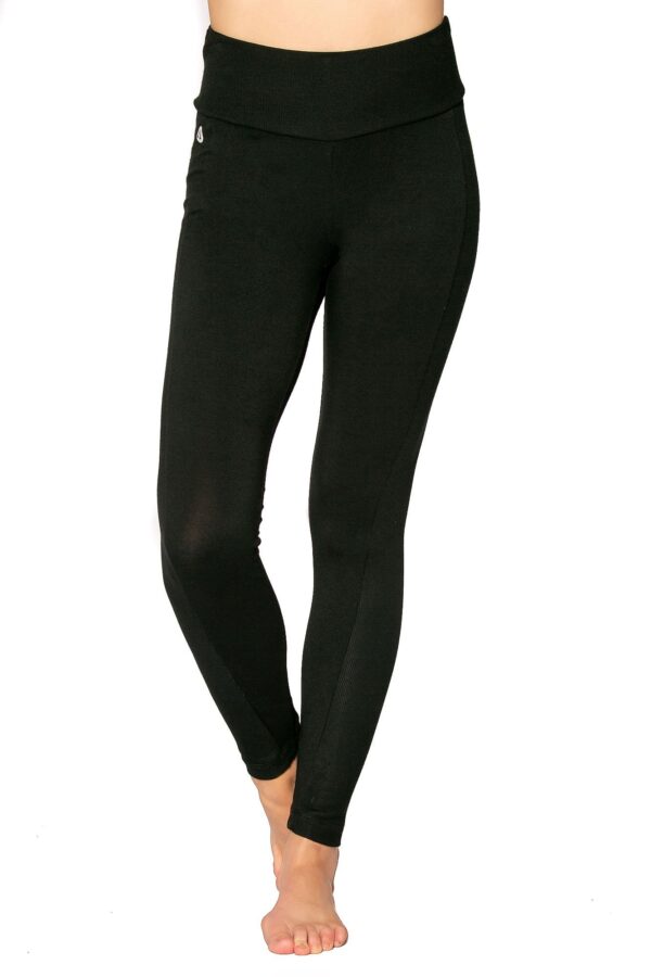 The Cloud 9 leggings b JJWinks, made from eco-friendly Tencel Modal material, shown here in black, is soft and buttery and made in USA!