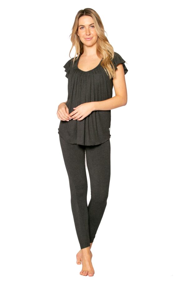 The Cloud 9 leggings by JJWinks, made from eco-friendly Tencel Modal material, shown here in charcoal, is soft and buttery and made in USA!