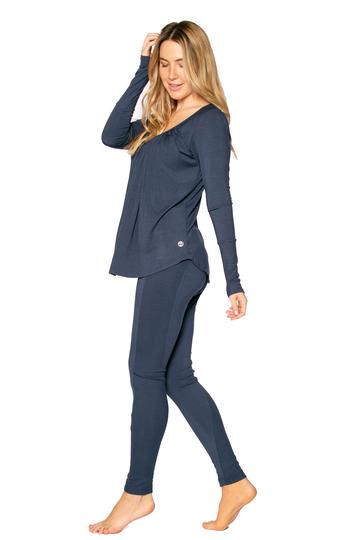 The Cloud 9 leggings b JJWinks, made from earth-friendly Tencel Modal material, shown here in navy, is soft and buttery and made in USA!