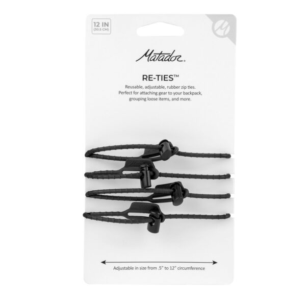 Matador Re-Ties Reusable Zip Ties are adjustable, sturdy zip ties that can be used for attaching gear to your backpack, or bundling items together. This sustainable, sturdy zip tie can be used again and again in countless ways.