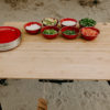 Food on eco-friendly bamboo and aluminum foldable travel table