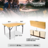 Size spec diagram of eco-friendly, folding bamboo table with carry case