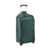 The Tarmac XE 2-Wheel 65L checked luggage by Eagle Creek, shown here in Arctic Green, is made from 100% recycled materials.