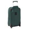 The Tarmac XE 2-Wheel 65L checked luggage by Eagle Creek, shown here in Arctic Green, is made from 100% recycled materials. The back has durable all-terrain wheels, secure ID tag holder, and fun Eagle emblem.