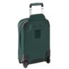 The Tarmac XE 2-Wheel International Carry On by Eagle Creek, shown here in Arctic Seagrass, has extremely durable all-terrain wheels and kickplates that offer extra layers of defense against damage. Made from 100% recycled materials.