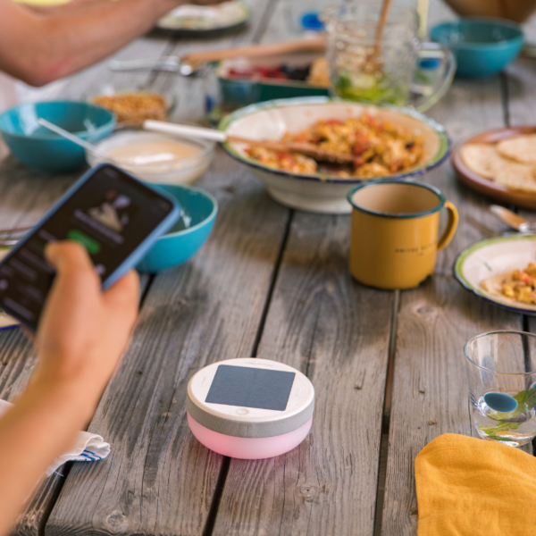 Explore solar powered light and speaker on picnic table